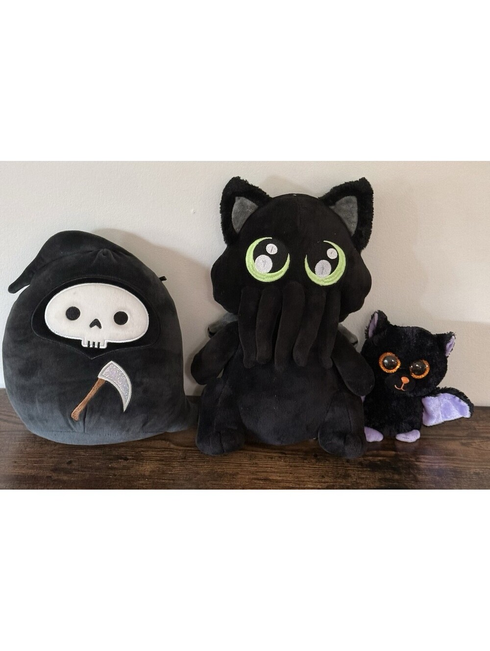 Swishmallows Grim Reaper Plush Black Scythe Skeleton Purple Wings Glitter Eyes